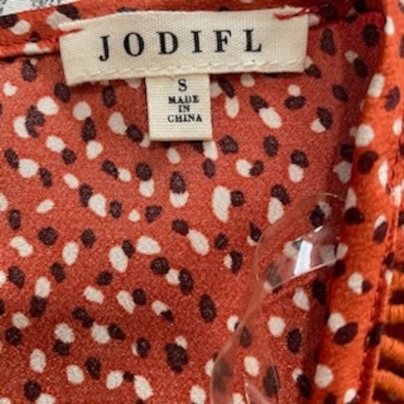 Jodifl Orange Boho Bell Sleeve Ruffle Hem Mini Dress S  Retro Festival Prairie - Picture 2 of 10